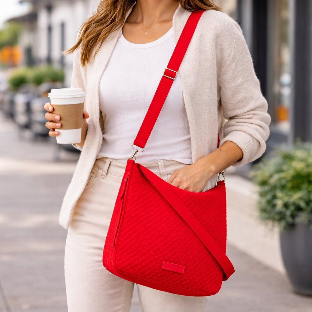 Vera Bradley Versitile Carson Hobo Bag Cardinal Red Microfiber Crossbody NWT